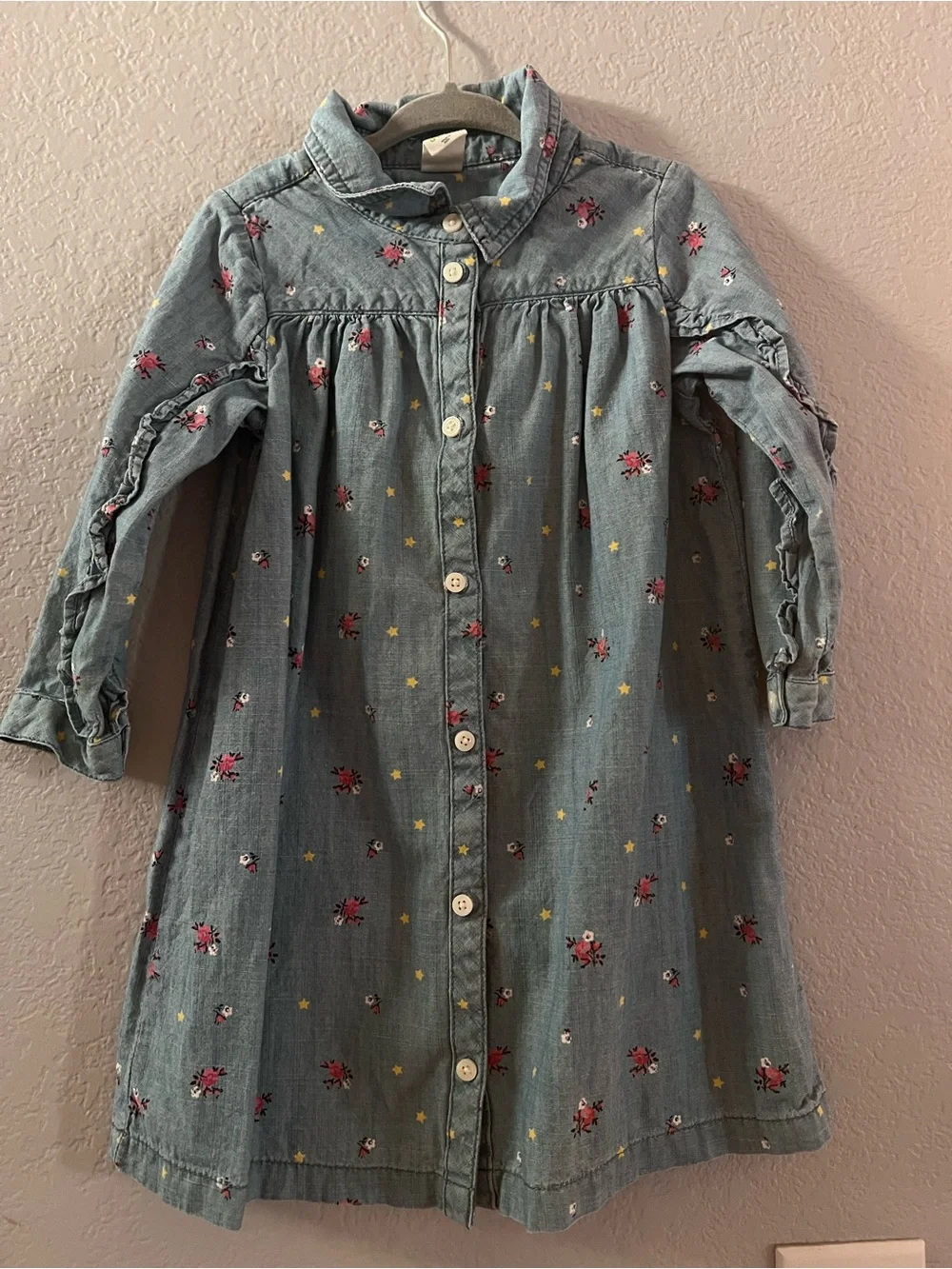 GAP Girls Chambray Floral Button-Front Dress | Long Sleeve